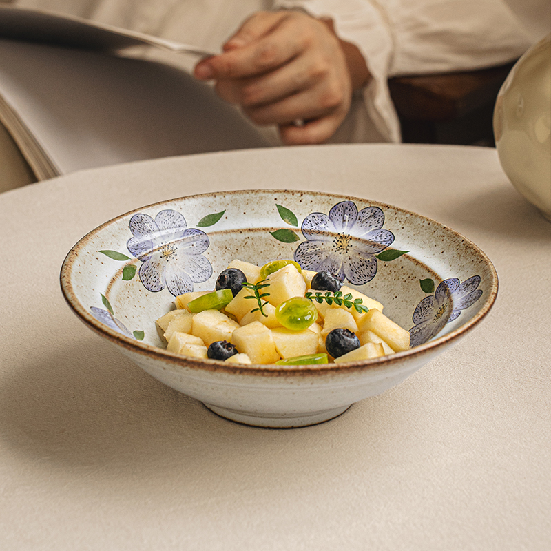 悠瓷7.5英寸复古粗陶草帽碗