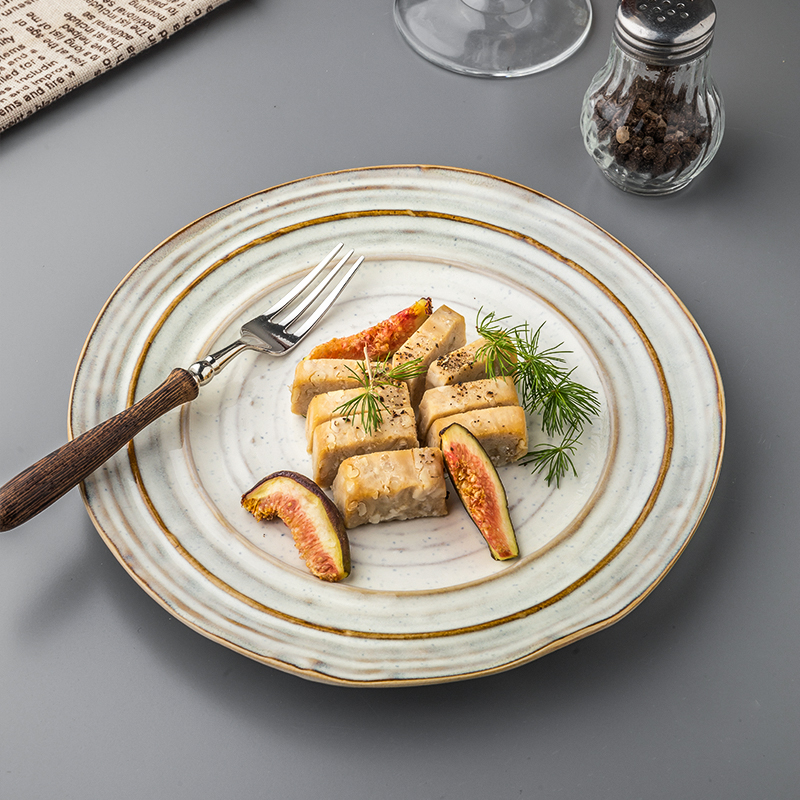悠瓷 库洛7.5英寸平盘复古不规则西餐牛排意面盘日式家用陶瓷盘子