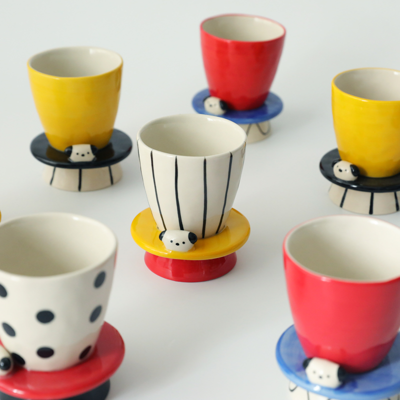朴物集丨ins风多巴胺小狗高脚马克杯陶瓷水杯女设计感杯子情侣杯