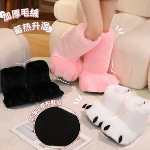 可爱熊掌棉拖鞋女冬季室内家居保暖防滑毛绒棉鞋学生宿舍毛毛棉鞋
