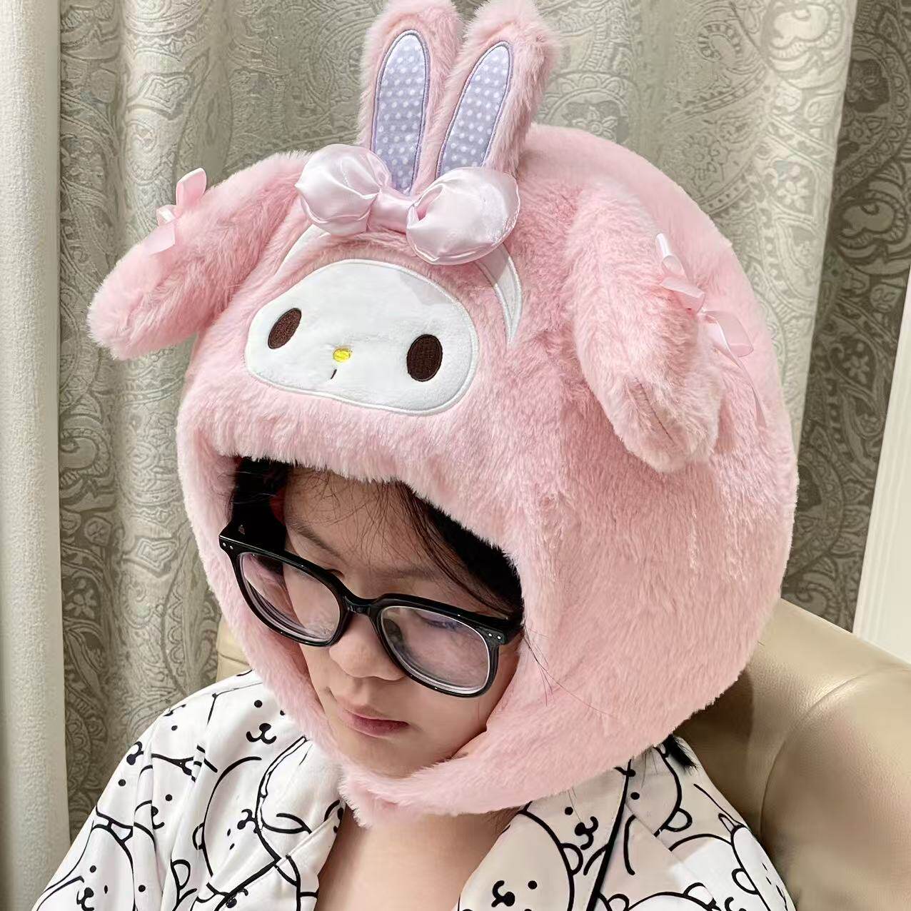 可爱毛绒头套带帽子护颈枕车载旅行连帽颈枕办公室午睡卡通u型枕