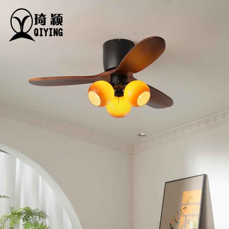 美式复古南洋风书房卧室风扇灯中古家用餐厅变频大风力静音实木灯