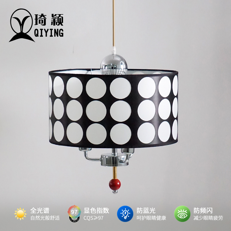 琦颖复古美式布艺波点护眼吊灯