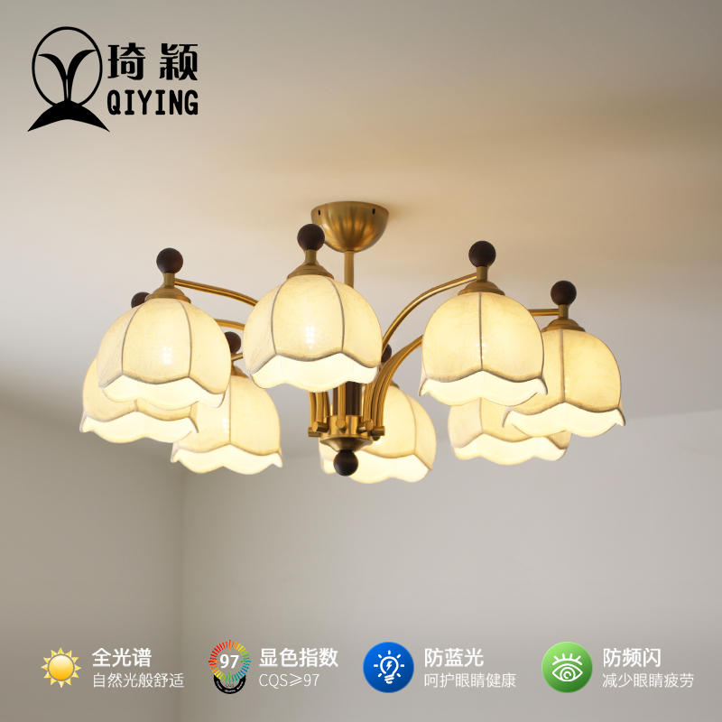 中古vintage书房卧室吊灯法式复古风设计师印花布艺餐厅客厅灯具