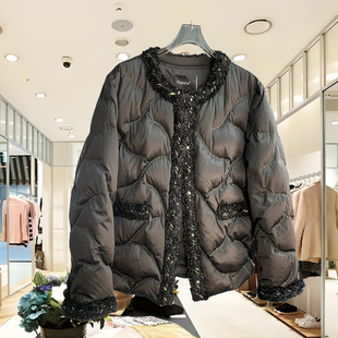 深圳高端欧货羽绒服黑色短款奢华时尚洋气加厚保暖圆领鹅绒服女