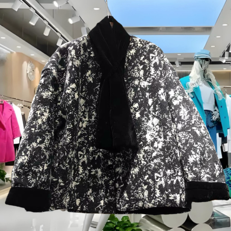 新中式国风仿貂毛系带羽绒服女2025秋冬新款保暖外套