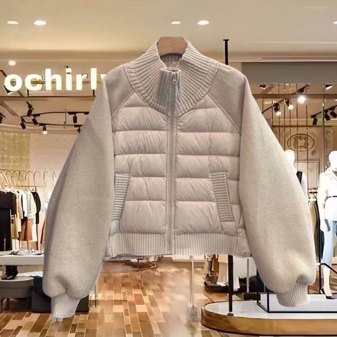 针织立领拼接羽绒服女秋冬2025年新款韩版时尚保暖短款轻薄外套女