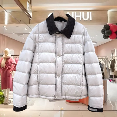 A8526欧货时尚撞色翻领休闲百搭显瘦小个白鸭绒羽绒服外套秋新