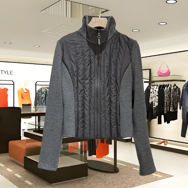 深圳南油高端女装2025新款羽绒服灰色时尚修身显瘦立领短款外套
