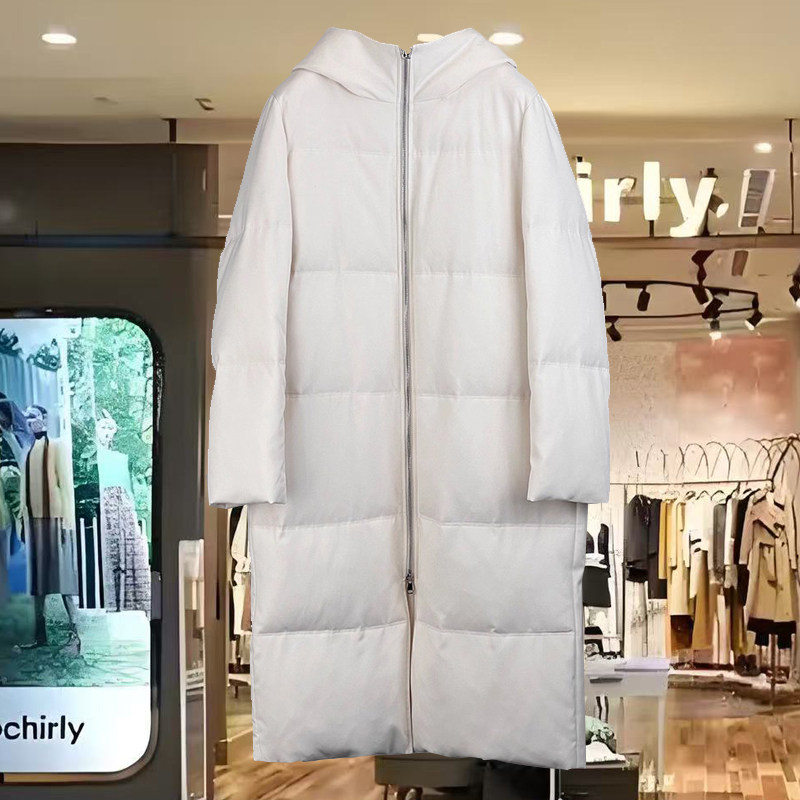 南油高端欧货羽绒长款时尚洋气连帽宽松女装鹅绒时尚保暖拉链外套