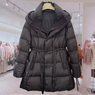 M25DY980 2025冬季欧货收腰羽绒服女中长款连帽显瘦加厚保暖外套
