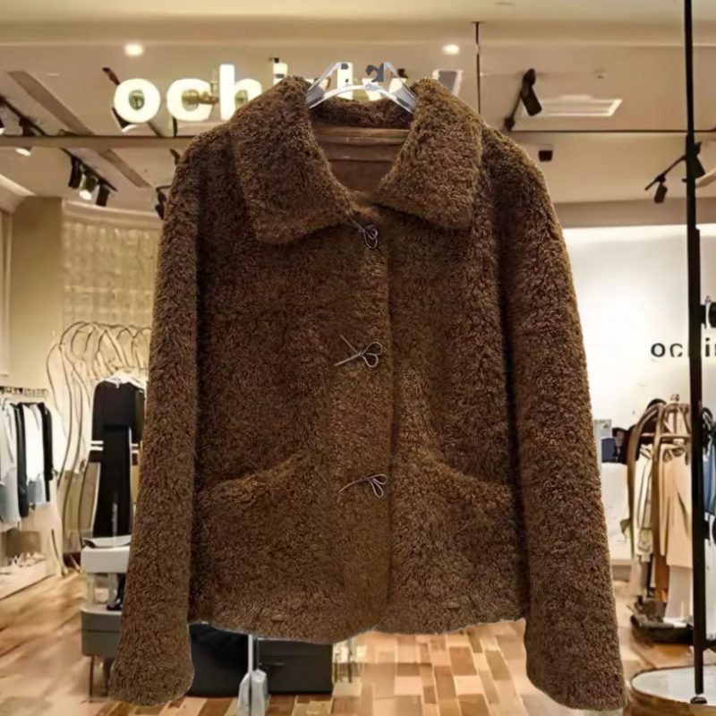 法式毛茸茸羽绒外套女冬季2025年新款韩版翻领保暖外套