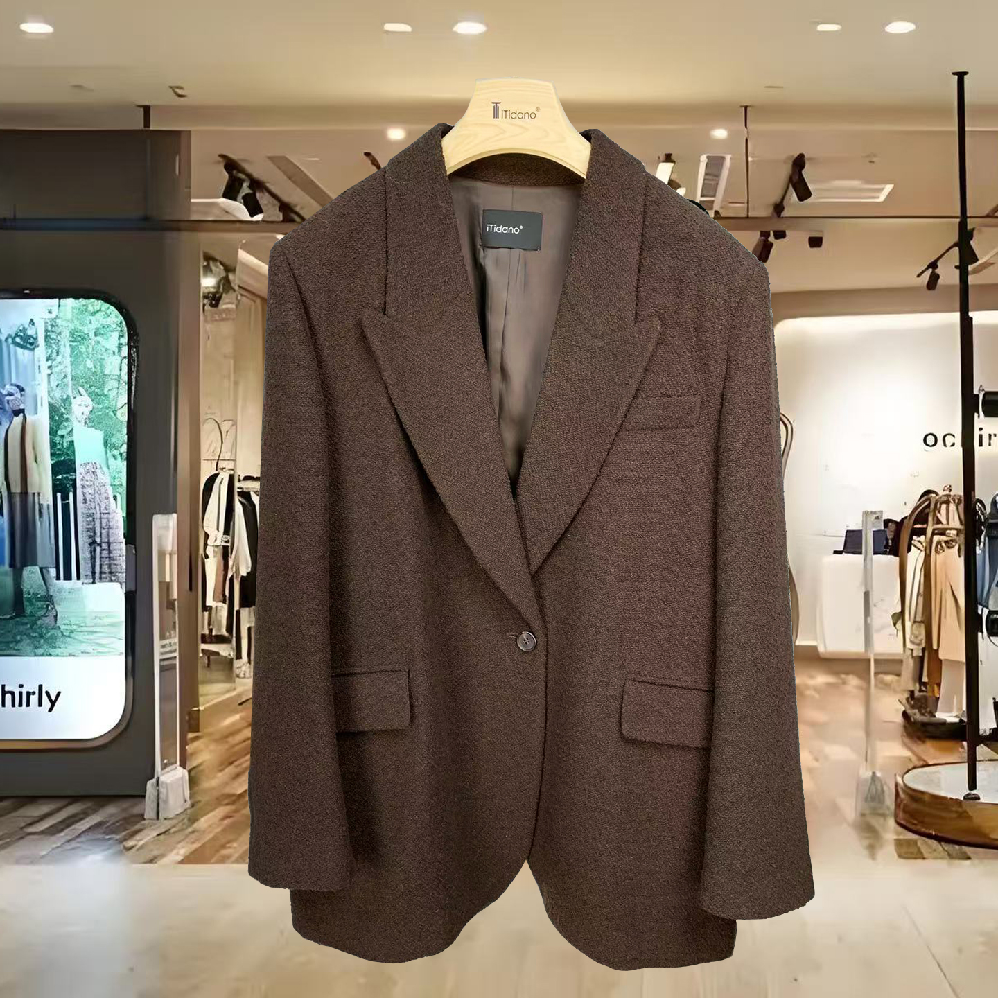 南油高端咖啡色羊毛呢子西装外套潮流新款女装2025秋冬外套加厚