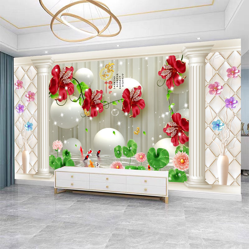 2026款立体罗马柱自粘贴画家和富贵花卉客厅电视背景墙装饰画壁纸,家居饰品,软装墙贴,淘宝优惠券,粉丝福利购,淘宝优惠卷