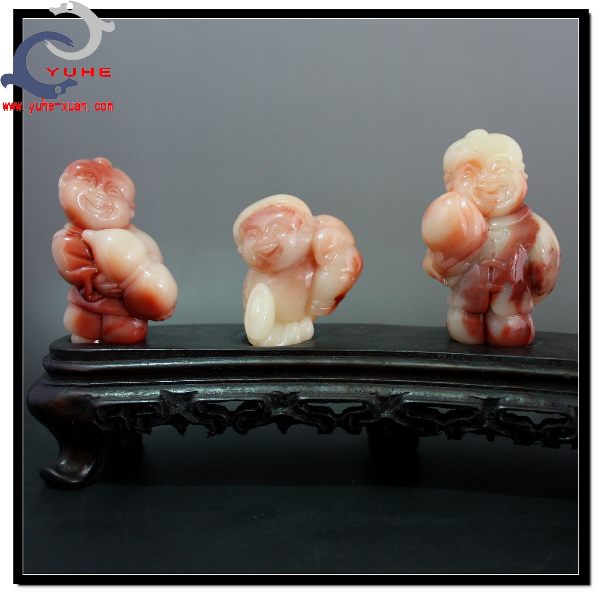 寿山石摆件 国石珍品 芙蓉冻石 福禄寿喜 摆件一套【裕和轩】F7-2