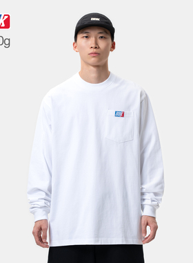 BBK 270g宽松bboy纯色t恤 重磅街舞嘻哈打底小领 加袋长袖 滑板