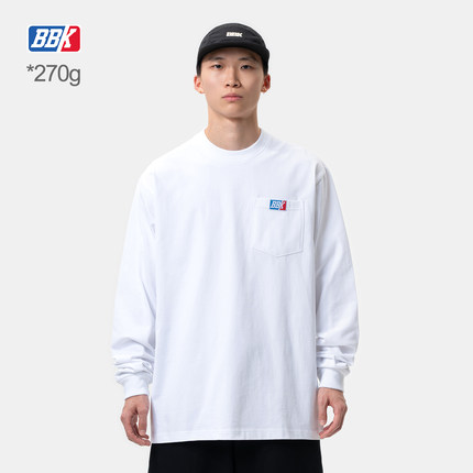 BBK 270g宽松bboy纯色t恤 重磅街舞嘻哈打底小领 加袋长袖 滑板