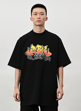 BBK重磅270g t恤bboy宽松街舞嘻哈hiphop打底小领口短袖 涂鸦说唱