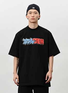 BBK 270g重磅t恤bboy宽松街舞嘻哈hiphop打底小领口短袖 涂鸦说唱