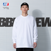 街舞嘻哈打底bboy小领口净色长袖 BBK 270g纯色t恤重磅 HIPHOP滑板