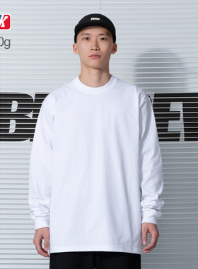 BBK 270g纯色t恤重磅 街舞嘻哈打底bboy小领口净色长袖HIPHOP滑板