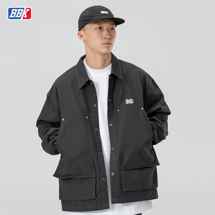BBK宽松 工装衬衫 BBOY街舞纯色长袖衬衫 翻领夹克嘻哈滑板外套