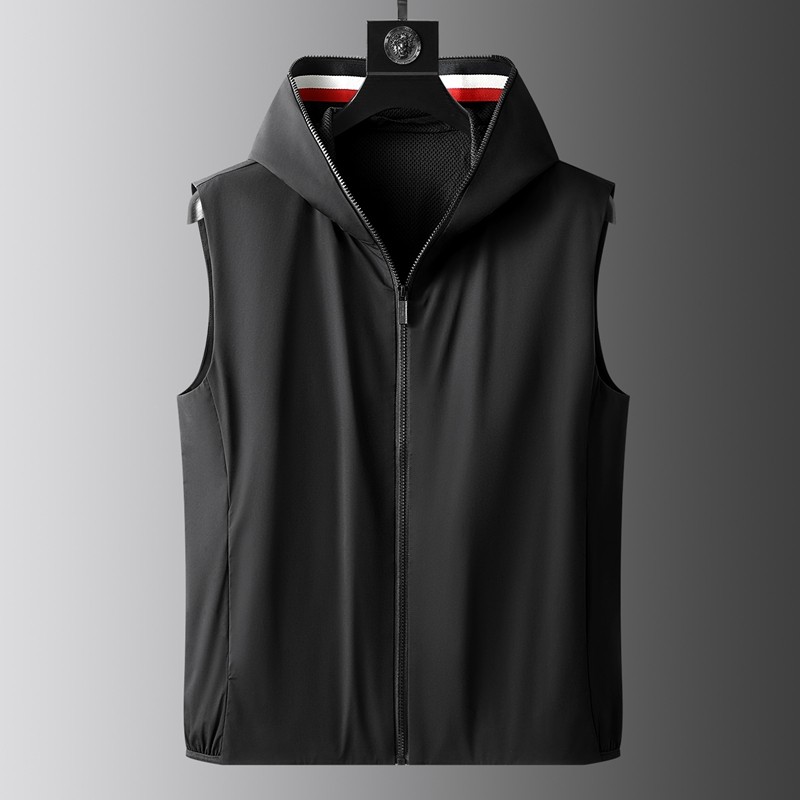 高端品质休闲薄款连帽马甲男士时尚修身高端无袖外套男外穿背心帅