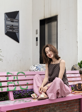 特价出清不退换京喜盒子Aboutmoon韩系波点麻料咖色细肩吊带背心