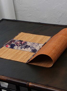 香云纱竹丝茶席禅意茶垫主人干泡席高档桌旗水墨荷花餐垫30*60cm