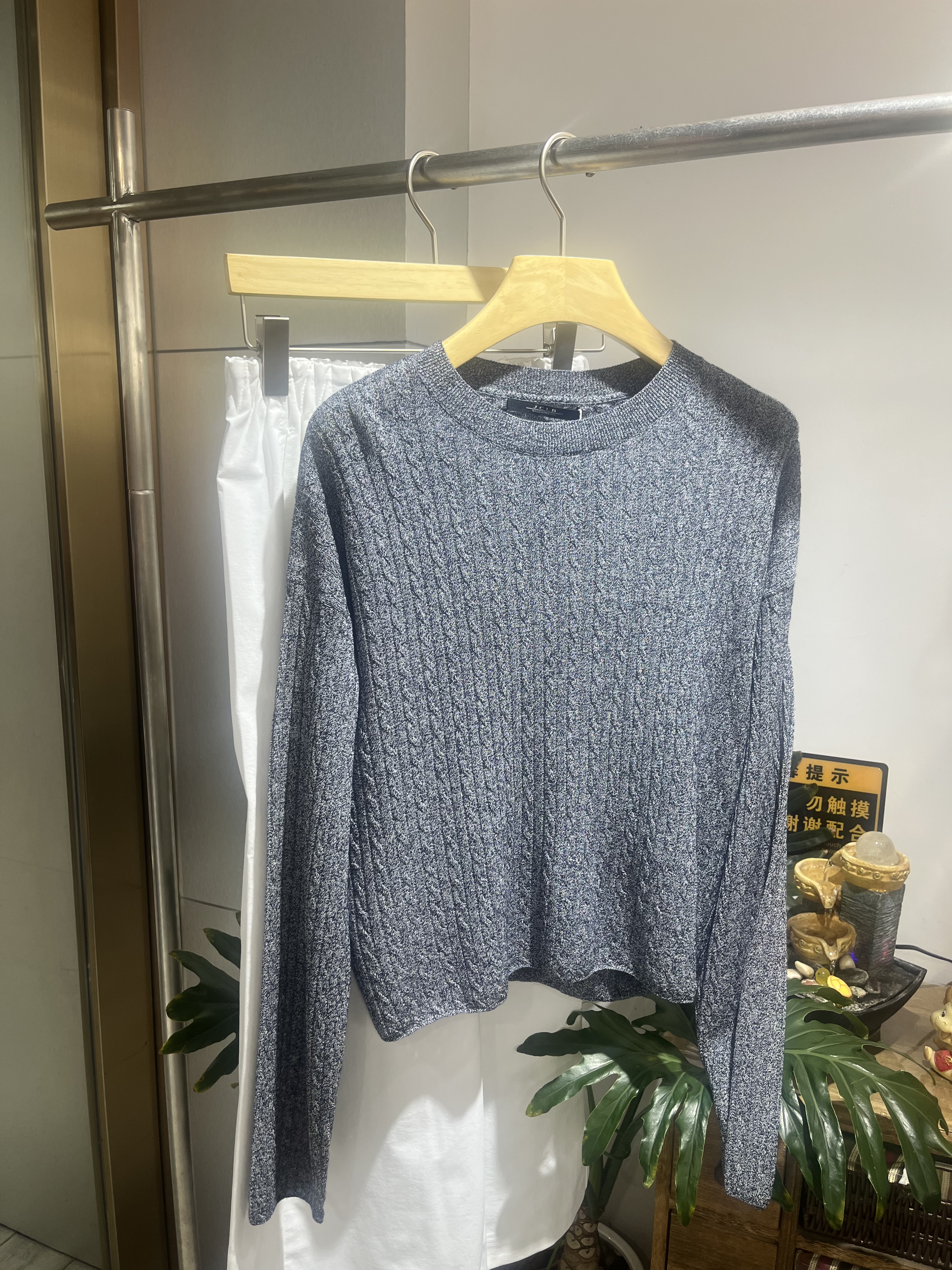 欧洲站新品JCLB和纸纱羊毛混纺圆领麻花针织衫女宽松显瘦百搭上衣