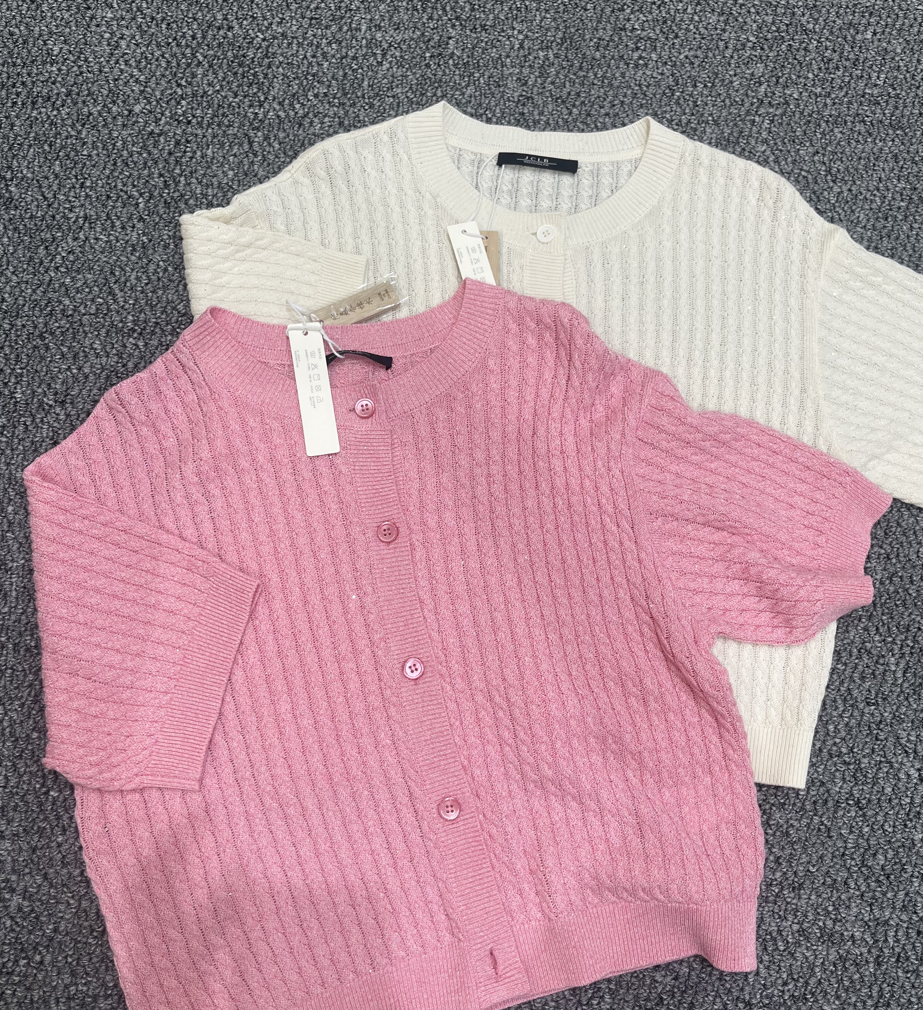 JCLB新品 麻花编织和纸纱羊毛混纺宽松针织开衫上衣