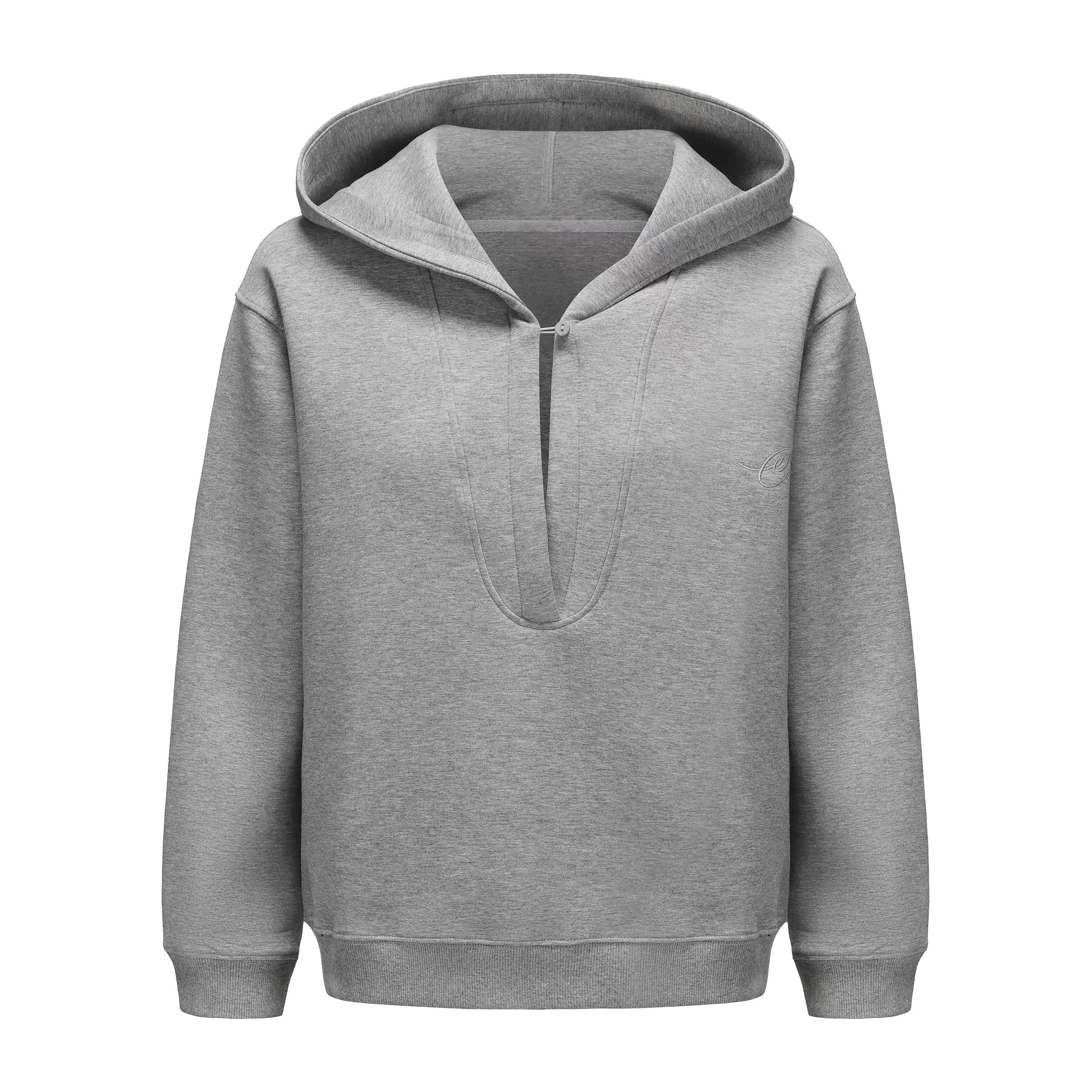 春秋新品两色开胸V领纽扣领两穿慵懒连帽卫衣叠加日常休闲百搭女