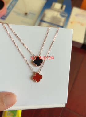 925纯银项链女生玫瑰金高雅气质红/黑色四叶草锁骨银链子生日快乐