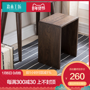 治木工坊纯实木小凳子简约现代橡木方凳日式化妆凳环保胡桃色家具