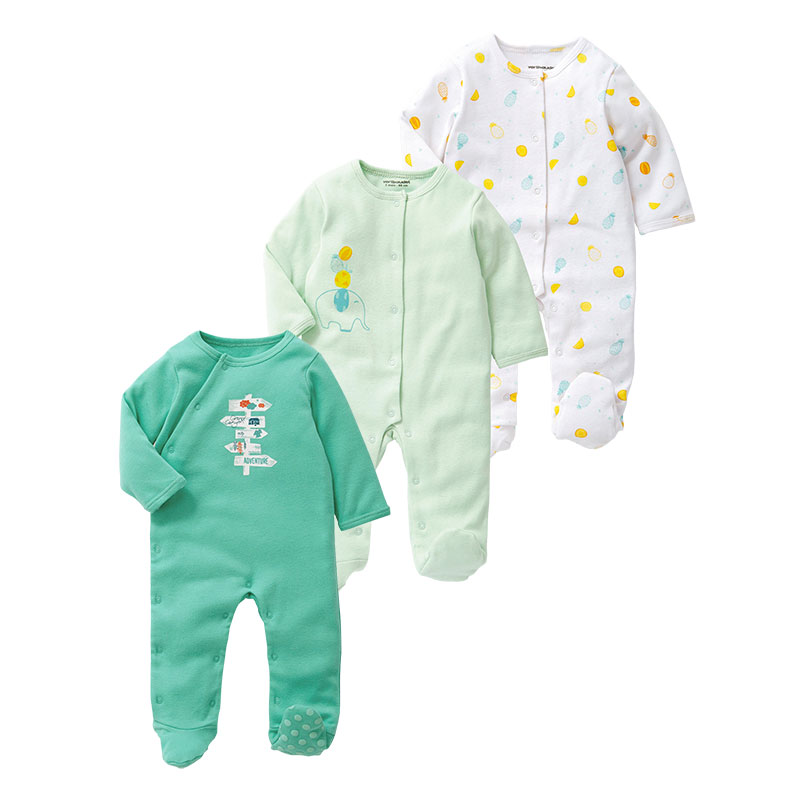 原单新生婴儿纯棉包脚连体衣爬服