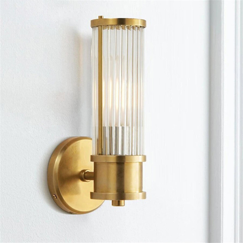 美式全铜简约卧室壁灯书房玻璃灯罩墙壁开关灯具餐厅客厅走廊大堂