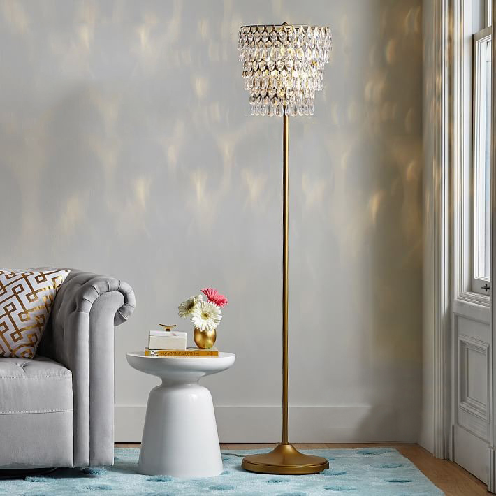 美式简约乡村风下城外贸出口三层水晶落地灯法式复古浪漫水晶地灯