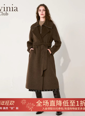 Lavinia羊驼毛大衣女大翻领假两件毛呢外套2025冬季新款P57D105P
