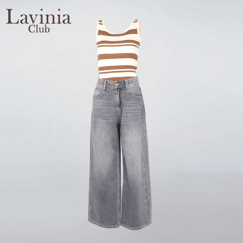 Lavinia灰色微喇牛仔裤女2025夏季新款松弛感高腰阔腿裤Y51K151S