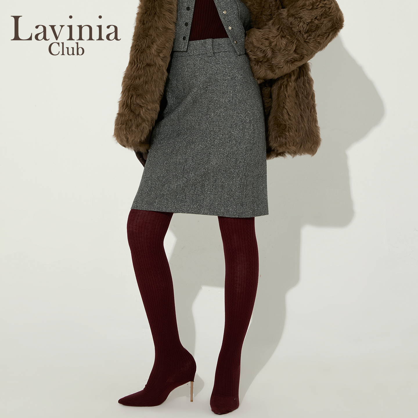 Lavinia2005秋新款格雷灰气质通勤羊毛混纺毛呢半身裙女直筒包臀
