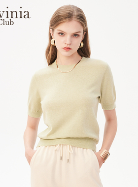 Lavinia 羊毛针T恤女春秋新款法式OL气质半袖毛针织衫V41Z123