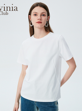 Lavinia夏季新款纯棉舒适简约基础款圆领纯色短袖T恤E43T104