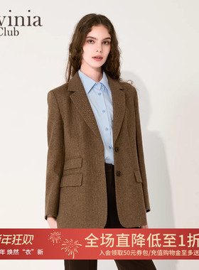 Lavinia2025冬新款高级感羊毛混纺正肩美拉德西装外套女J57W102P