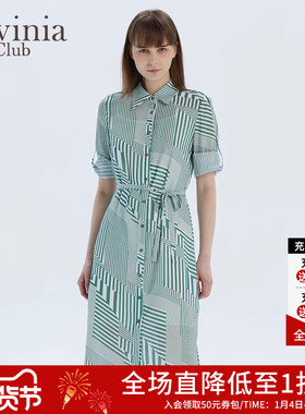 Lavinia Club拉维妮娅夏季新品衬衫式几何图案短袖连衣裙R13L78S