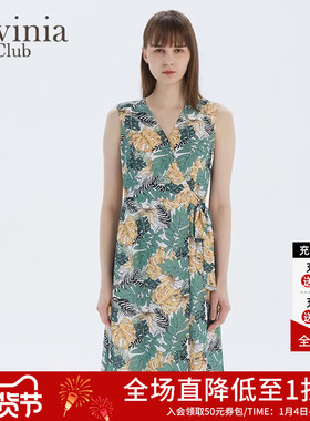 Lavinia Club拉维妮娅新品夏威夷风格印花v领高腰连衣裙R13L28
