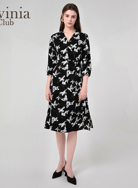 法式优雅茶歇裙早春新款褶皱收腰设计高腰开叉连衣裙E45L102