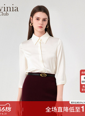 lavinia官方职业黑色衬衫女新款工作服翻领白衬衣商场P45C103