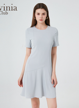 Lavinia 夏新款短裙法式中长款雾蓝色连衣裙通勤气质G43L157A