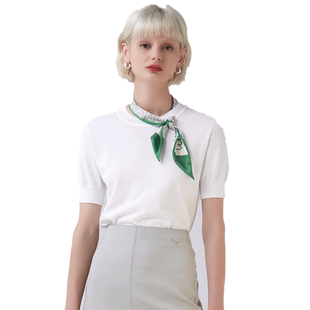 Lavinia Club/拉维妮娅春夏新款别致优雅气质丝巾短袖针织T恤衫女