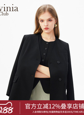 Lavinia 西服外套女春秋款英伦风无领雅致气质黑色西装B41W11